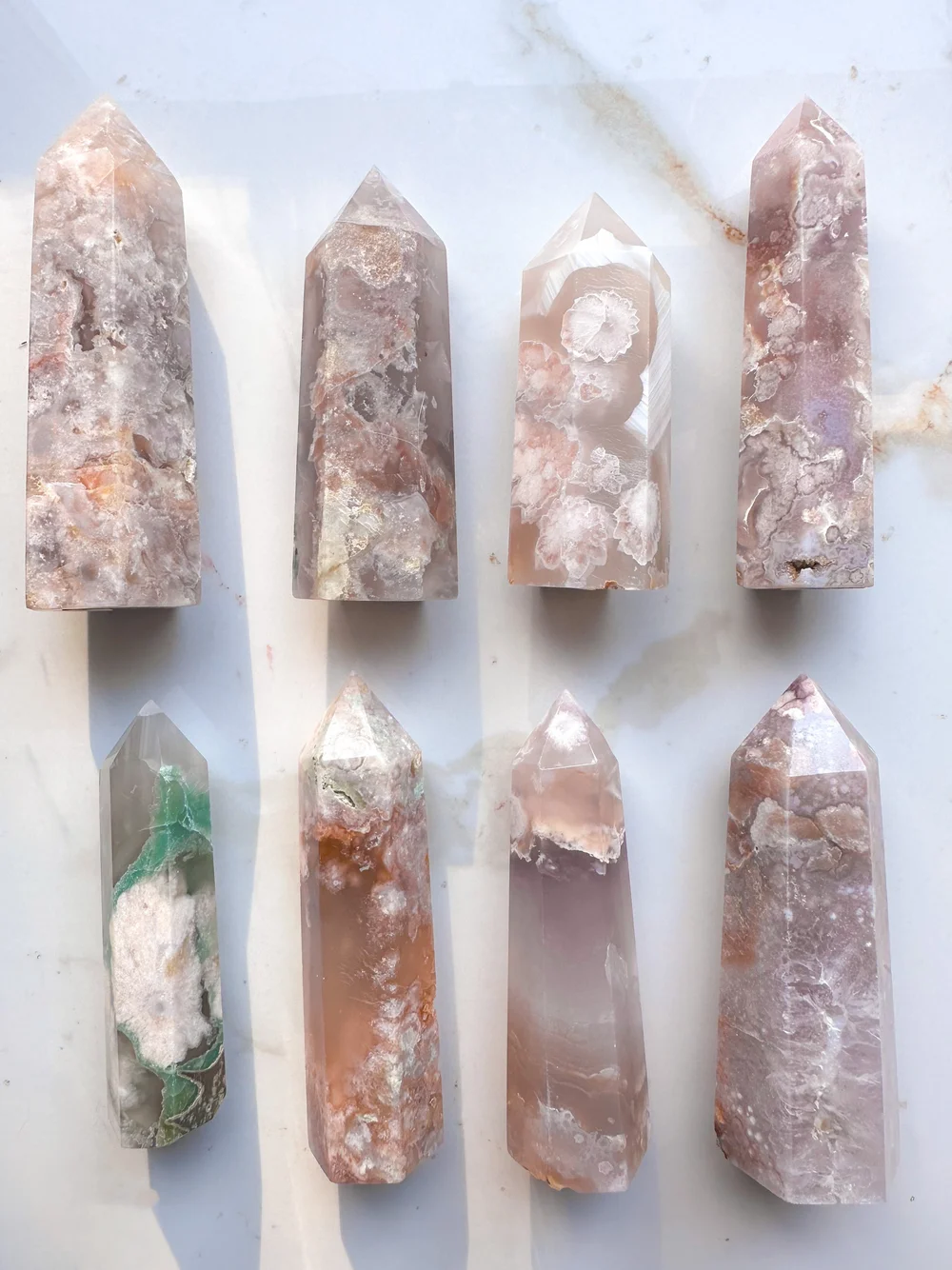 Flower+agate+crystal+points+